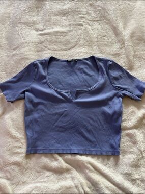 Zara Purple Ribbed Scoop-Notch Crop Top